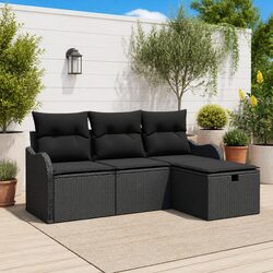 Modular Garden Sofa Set 4 Piece Outdoor Seating Patio Furniture Grey Poly Rattan