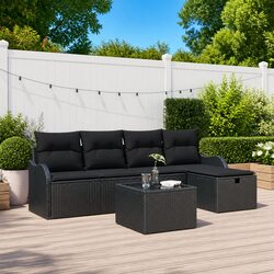 Garden Sofa Set 6 Pieces Outdoor Furniture Modular Poly Rattan Black Brown