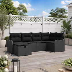 Modular Garden Sofa Set 6 Piece Black Poly Rattan Outdoor Furniture with