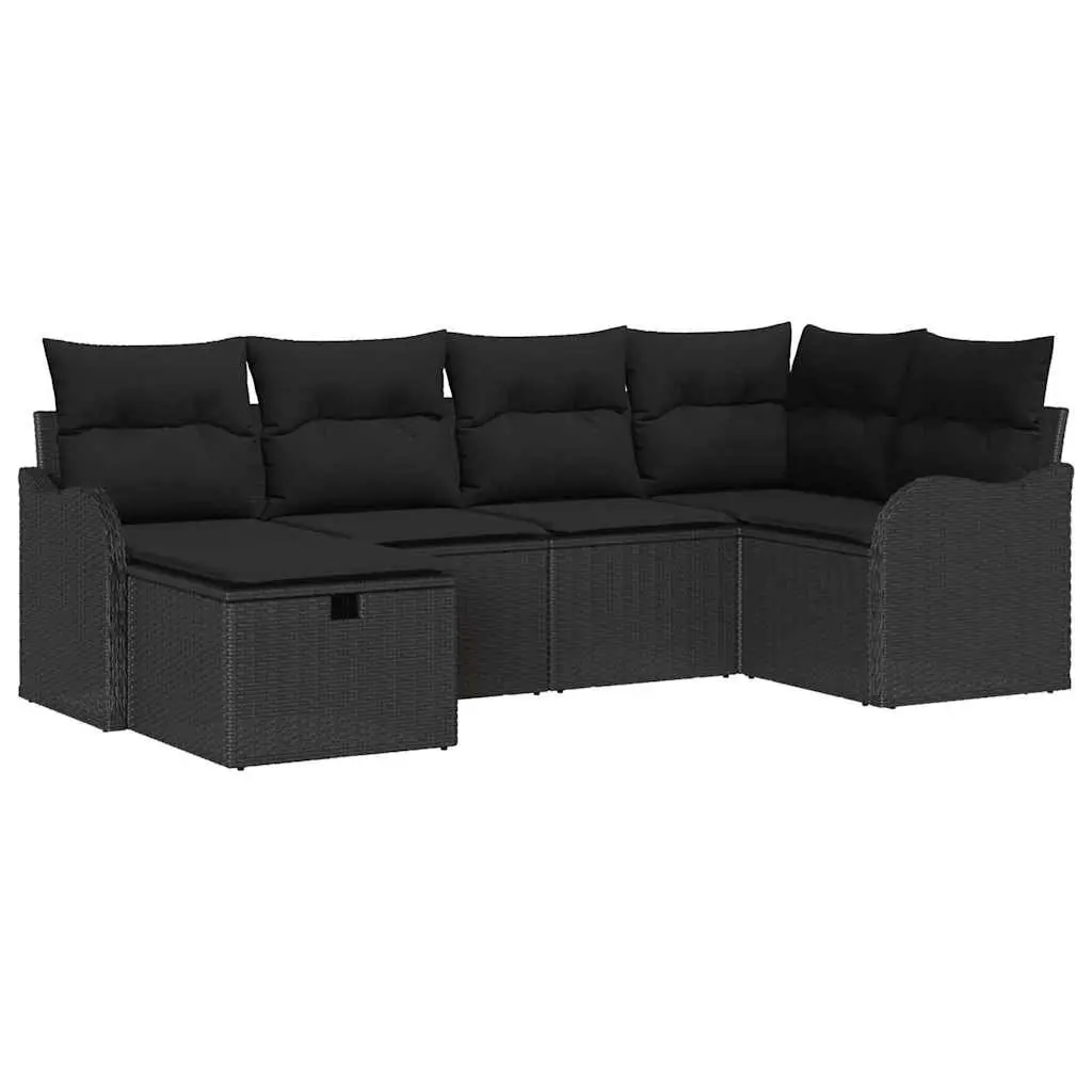 Modular Garden Sofa Set 6 Piece Black Poly Rattan Outdoor Furniture