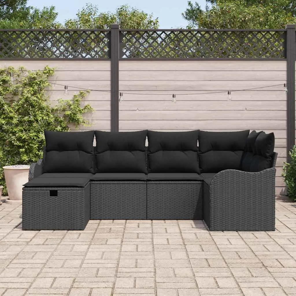 Modular Garden Sofa Set 6 Piece Black Poly Rattan Outdoor Furniture