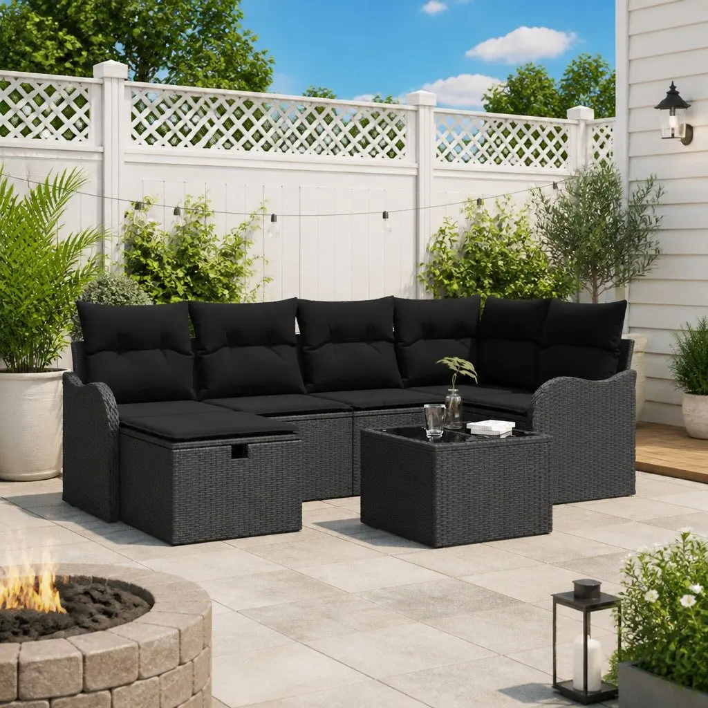Modular Garden Sofa Set 7 Pieces Outdoor Seating Poly Rattan Brown
