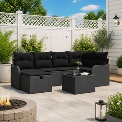 Modular Garden Sofa Set 7 Pieces Outdoor Seating Poly Rattan with Cushions Brown