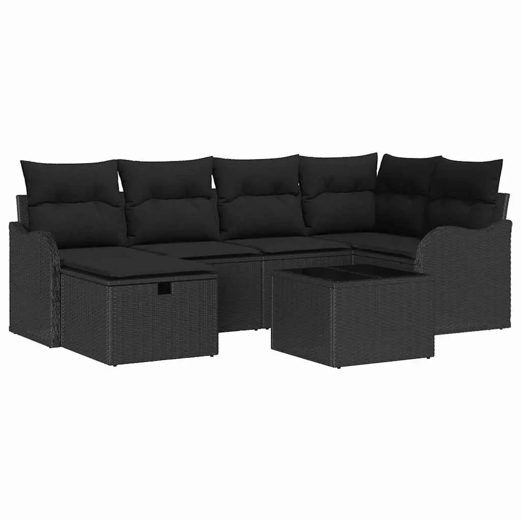 Modular Garden Sofa Set 7 Pieces Outdoor Seating Poly Rattan Brown
