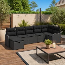 Garden Sofa Set 7 Pieces Modular Outdoor Furniture with Cushions Grey