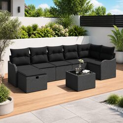 Modular Garden Sofa Set 8 Pieces Outdoor Furniture Black Poly Rattan Patio