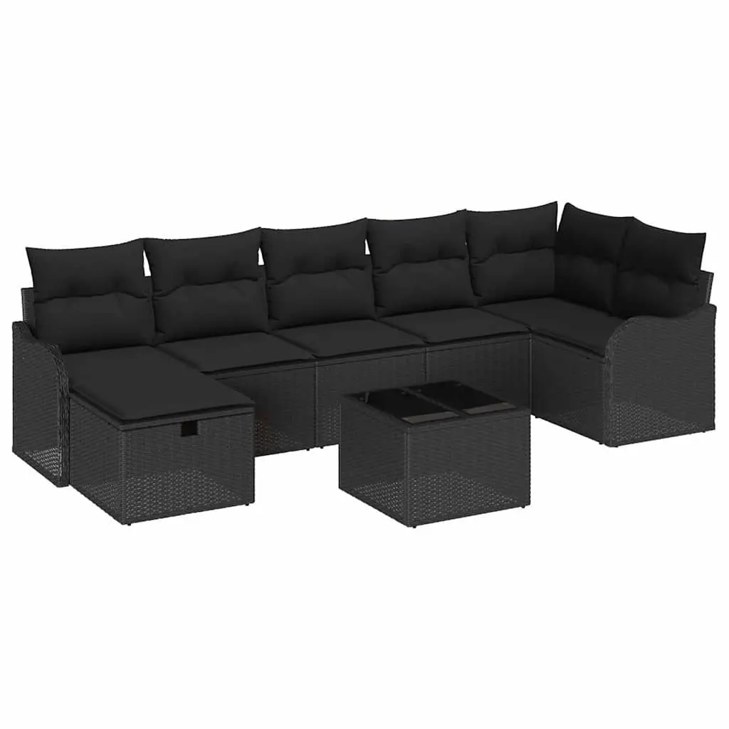Modular Garden Sofa Set 8 Pieces Outdoor Furniture Black Poly Rattan Patio