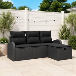 Outdoor Garden Sofa Set 4 Pieces Black Modular Furniture Patio Rattan Seating