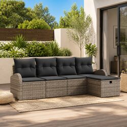 Modular Garden Sofa Set 5 Pieces Grey Poly Rattan Outdoor Patio Furniture with