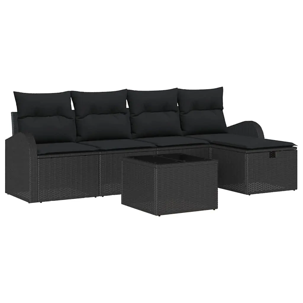 Modular Garden Sofa Set 6 Pieces Black Poly Rattan Outdoor Furniture with