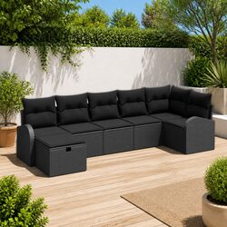 7 Piece Outdoor Garden Sofa Set Black Poly Rattan with Cushions Modular Patio