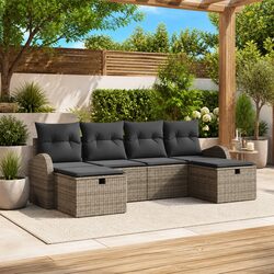 Modular Garden Sofa Set 6 Pieces Grey Poly Rattan Outdoor Furniture Patio