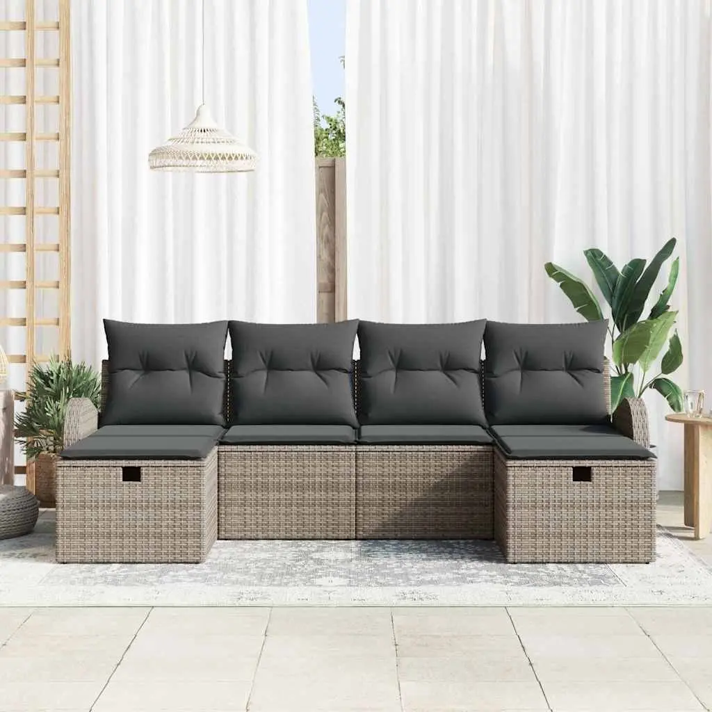 Modular Garden Sofa Set 6 Pieces Grey Poly Rattan Outdoor Furniture