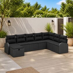 Garden Sofa Set 8 Pieces Modular Black Poly Rattan Outdoor Furniture with