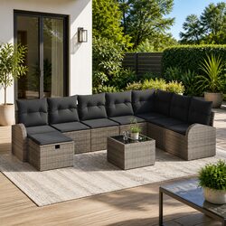 Modular Garden Sofa Set 9 Pieces Outdoor Furniture Patio Seating with Storage