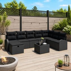 Outdoor Garden Sofa Set 9pcs Modular Patio Furniture Lounge Black with Storage
