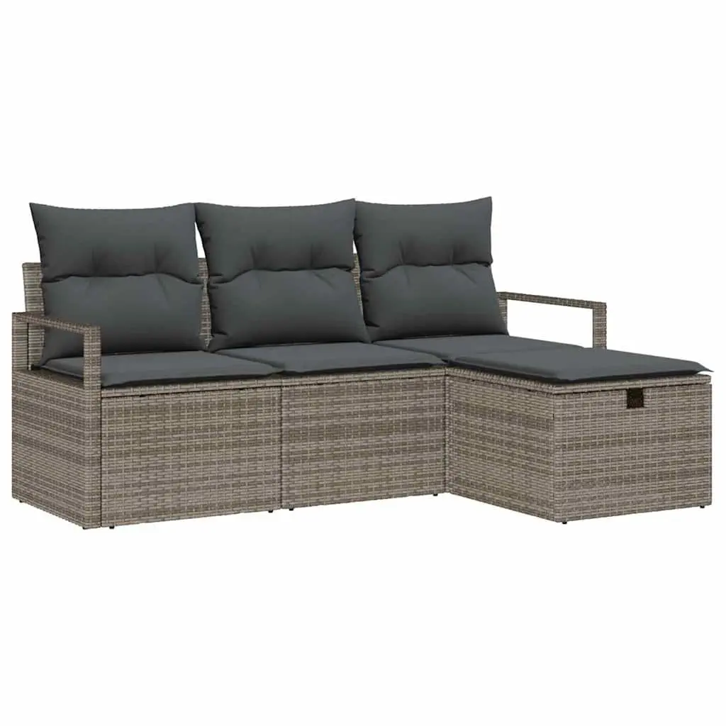 Modular Garden Sofa Set 4 Pieces Outdoor Lounge Furniture Poly Rattan Black