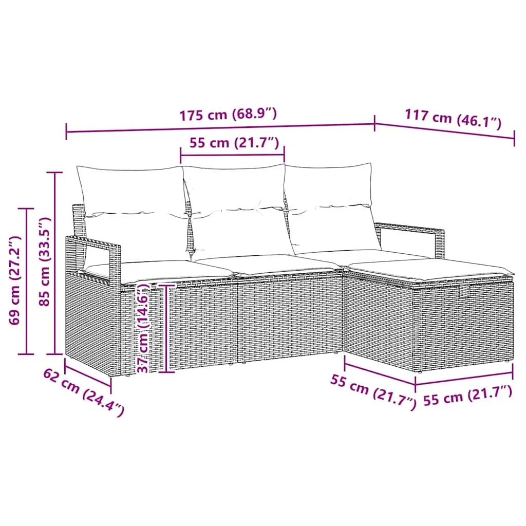 Modular Garden Sofa Set 4 Pieces Outdoor Lounge Furniture Poly Rattan Black