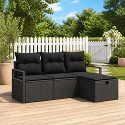Garden Sofa Set 4 Piece Modular Outdoor Furniture Black Poly Rattan Steel Frame