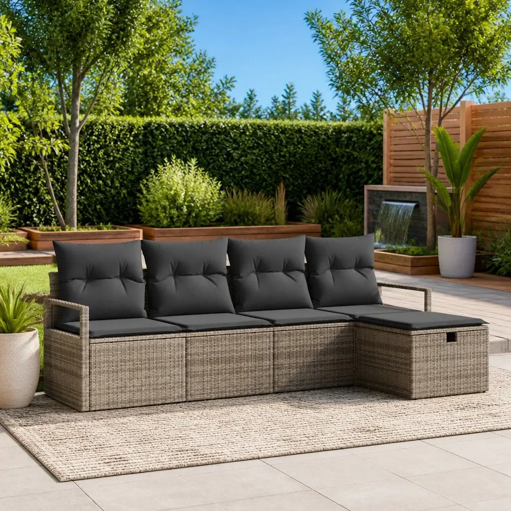 Garden Sofa Set Modular Outdoor Furniture 5 Piece Grey Poly Rattan