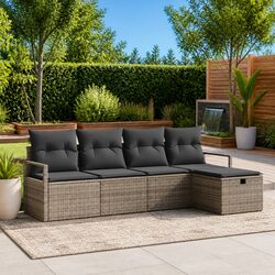 Garden Sofa Set Modular Outdoor Furniture 5 Piece Grey Poly Rattan Patio Seating