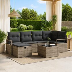 Garden Sofa Set 7 Piece Modular Outdoor Furniture Grey Poly Rattan with Cushions