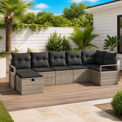 Outdoor Sofa Set 5 Pieces Grey Poly Rattan Garden Furniture Patio Lounge Seating