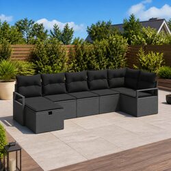 Outdoor Sofa Set 5 Piece Poly Rattan Garden Furniture Black Modular Lounger