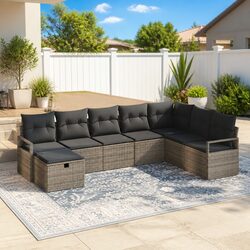 Outdoor Sofa Set 5 Pieces Grey Poly Rattan Garden Furniture Patio Modular