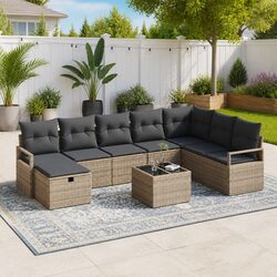 Garden Sofa Set 6 pcs Poly Rattan Grey Outdoor Furniture Patio Sectional Modular