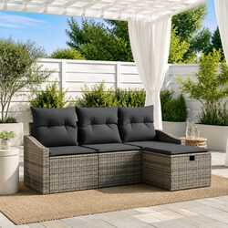 Outdoor Sofa Set 4 Pieces Grey Poly Rattan Garden Furniture Modular Lounge