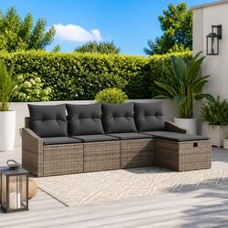Outdoor Sofa Set 6 Pcs Grey Poly Rattan Garden Furniture Modular Lounge Seating