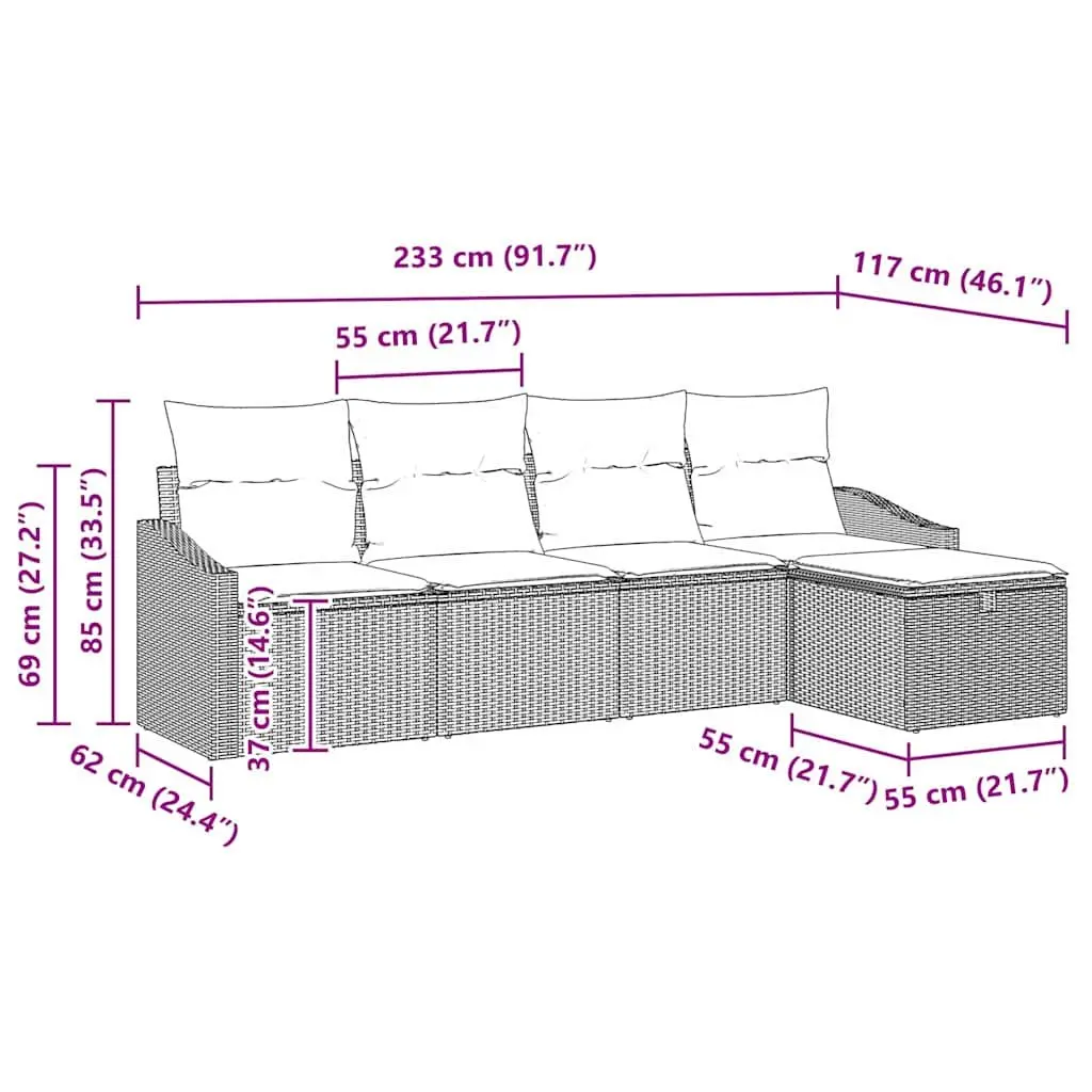Outdoor Sofa Set 6 Pcs Grey Poly Rattan Garden Furniture Modular Lounge Seating