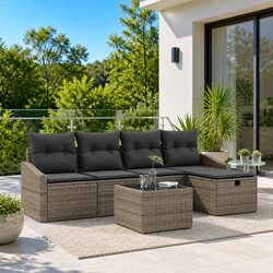 Outdoor Sofa Set 5 Pieces Grey Poly Rattan Garden Patio Seating Modular