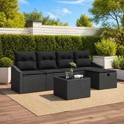 Outdoor Sofa Set 6 pcs Poly Rattan Black Garden Furniture Modular Seating Lounge