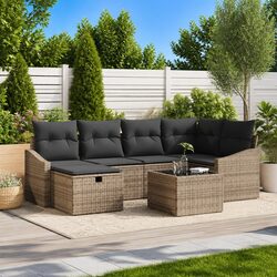 Outdoor Sofa Set 7 Pieces Grey Poly Rattan Garden Patio Furniture Modular