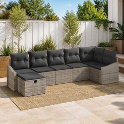 Outdoor Sofa Set 8 Piece Grey Poly Rattan Garden Patio Furniture Modular Seating