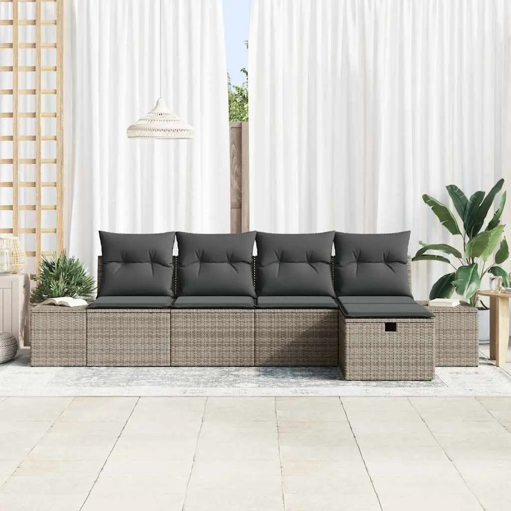 Outdoor Sofa Set Modular 5 Piece Grey Poly Rattan Garden Patio Furniture