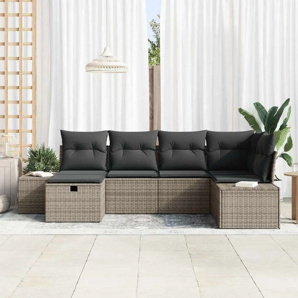Modular Garden Sofa Set 7 pcs Grey Outdoor Seating Poly Rattan Furniture