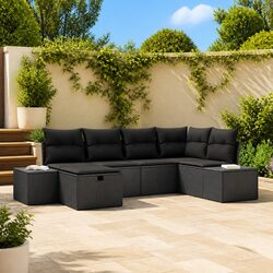 Modular Outdoor Sofa Set 6 pcs Garden Patio Seating Black Poly Rattan with