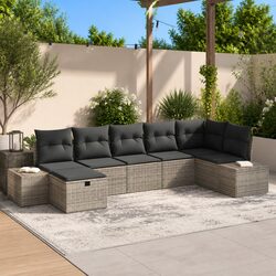 Outdoor Sofa Set 7-Piece Grey Poly Rattan Garden Furniture Modular Seating with