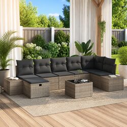 Outdoor Sofa Set 7pcs Grey Poly Rattan Modular Garden Patio Furniture Cushions