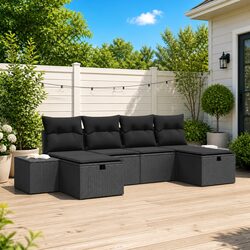 Outdoor Garden Sofa Set 6 Piece Modular Black Poly Rattan Patio Seating with