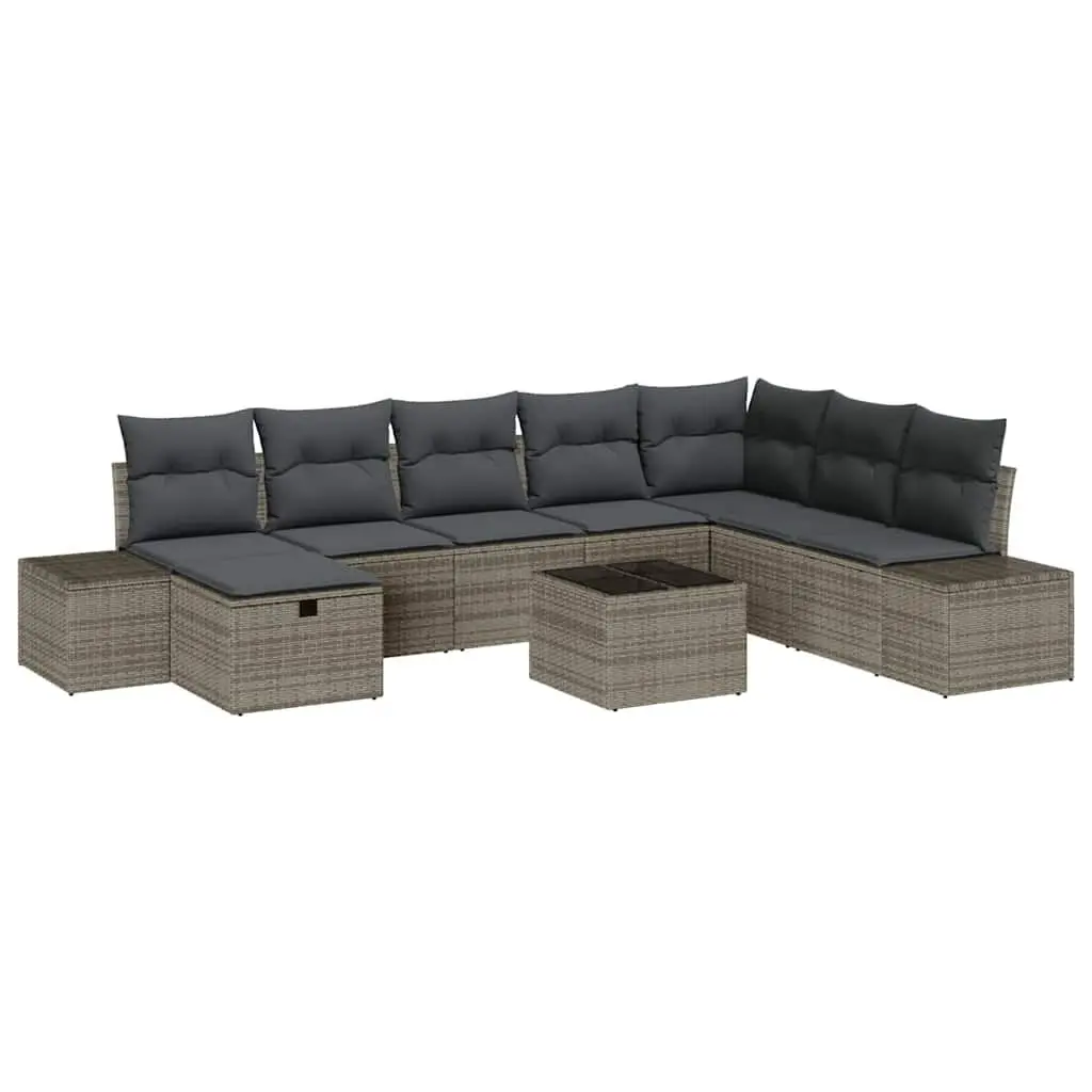 Modular Garden Sofa Set 9 Pieces Grey Poly Rattan with Cushions