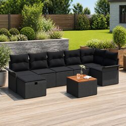 Garden Sofa Set 8 pcs Modular Outdoor Furniture Black Poly Rattan with Cushions