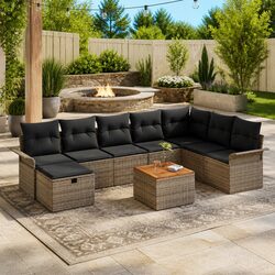 Garden Sofa Set 9 Pcs Outdoor Furniture Grey Poly Rattan Modular Lounge Patio