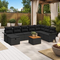 Outdoor Garden Sofa Set 9 Pcs Black Poly Rattan Modular Patio Furniture with