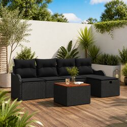 Garden Sofa Set 6 Piece Outdoor Patio Furniture Black Poly Rattan Lounge Seating