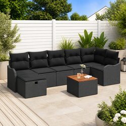 Outdoor Garden Sofa Set 8 Pieces Black Poly Rattan Modular Furniture with