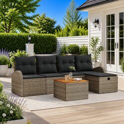 Outdoor Garden Sofa Set 6 Piece Modular Patio Furniture Grey Poly Rattan with